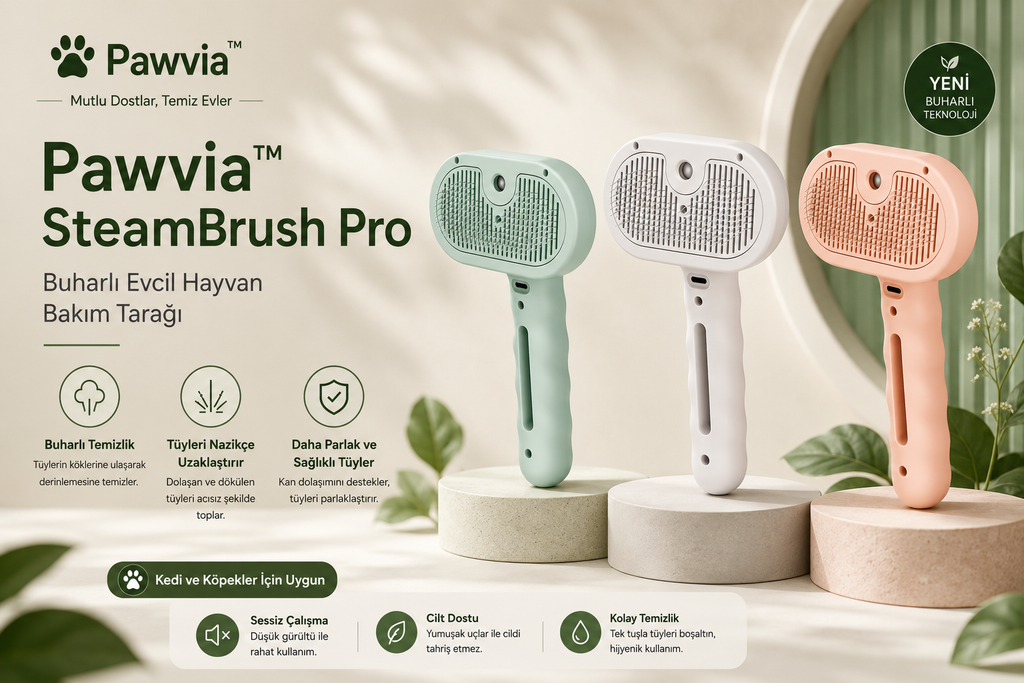 Pawvia™ SteamBrush Pro | Buharlı Kedi & Köpek Bakım Tarağı