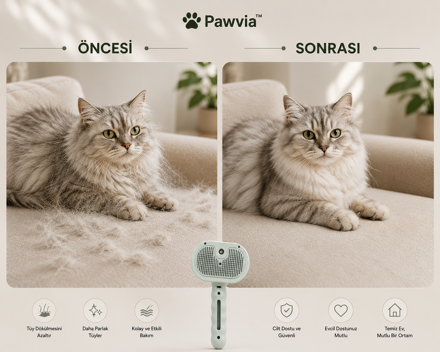 Pawvia™ SteamBrush Pro | Buharlı Kedi & Köpek Bakım Tarağı