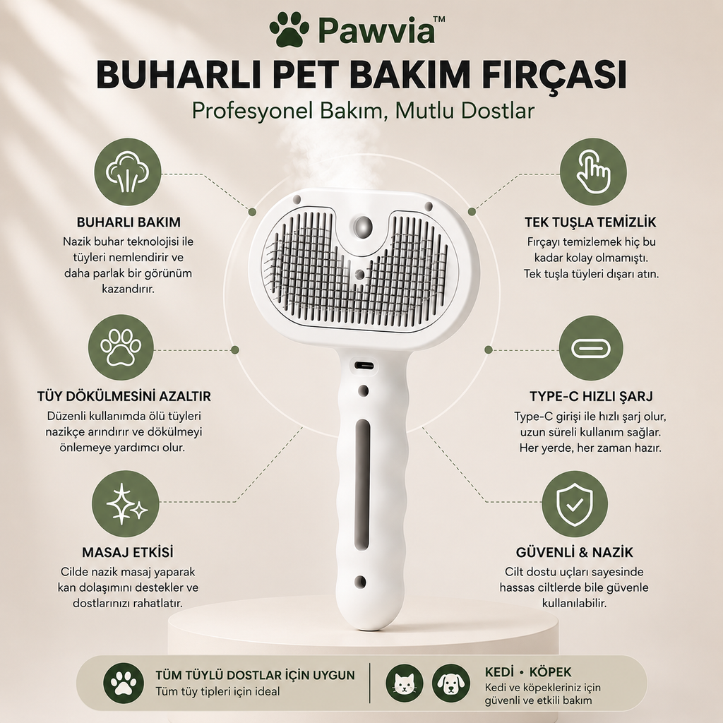 Pawvia™ SteamBrush Pro | Buharlı Kedi & Köpek Bakım Tarağı