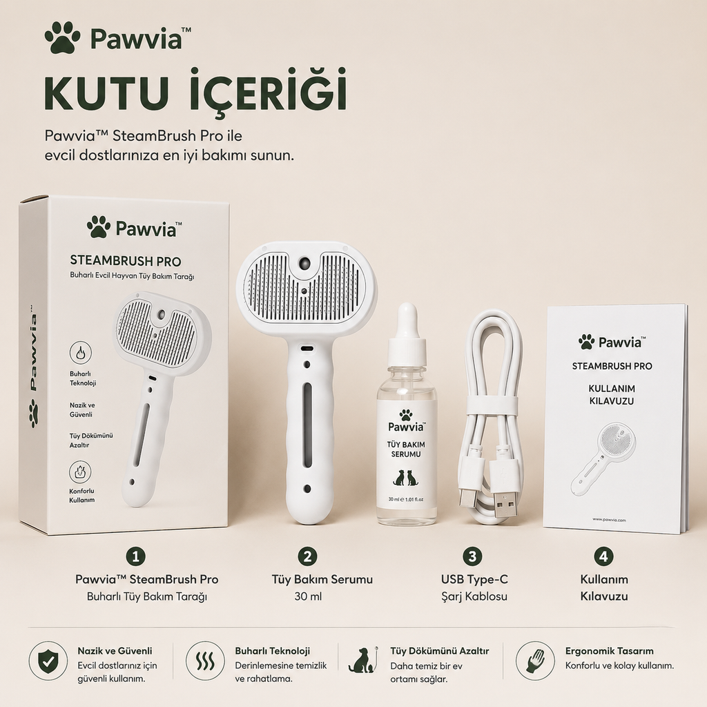 Pawvia™ SteamBrush Pro | Buharlı Kedi & Köpek Bakım Tarağı