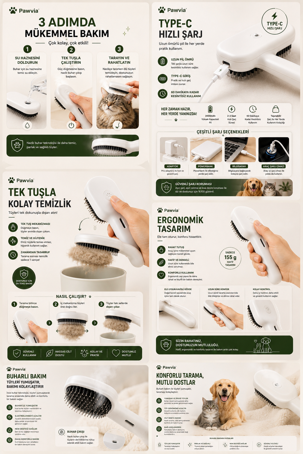 Pawvia™ SteamBrush Pro | Buharlı Kedi & Köpek Bakım Tarağı