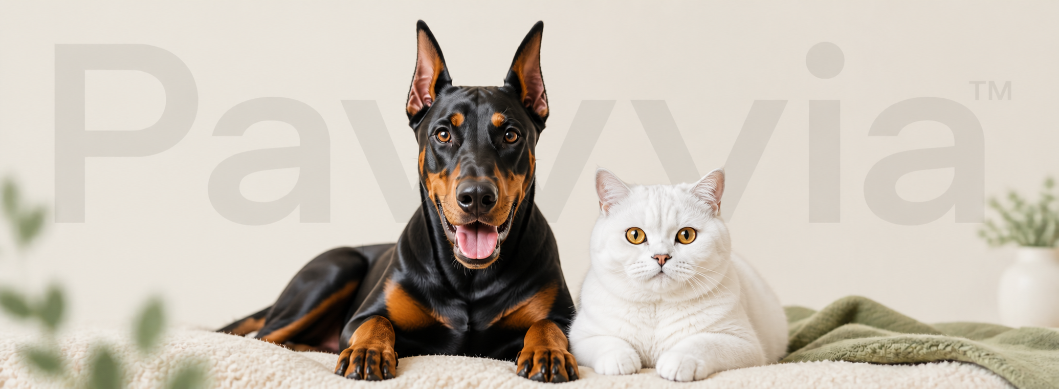 Doberman ve beyaz British Shorthair, Pawvia™