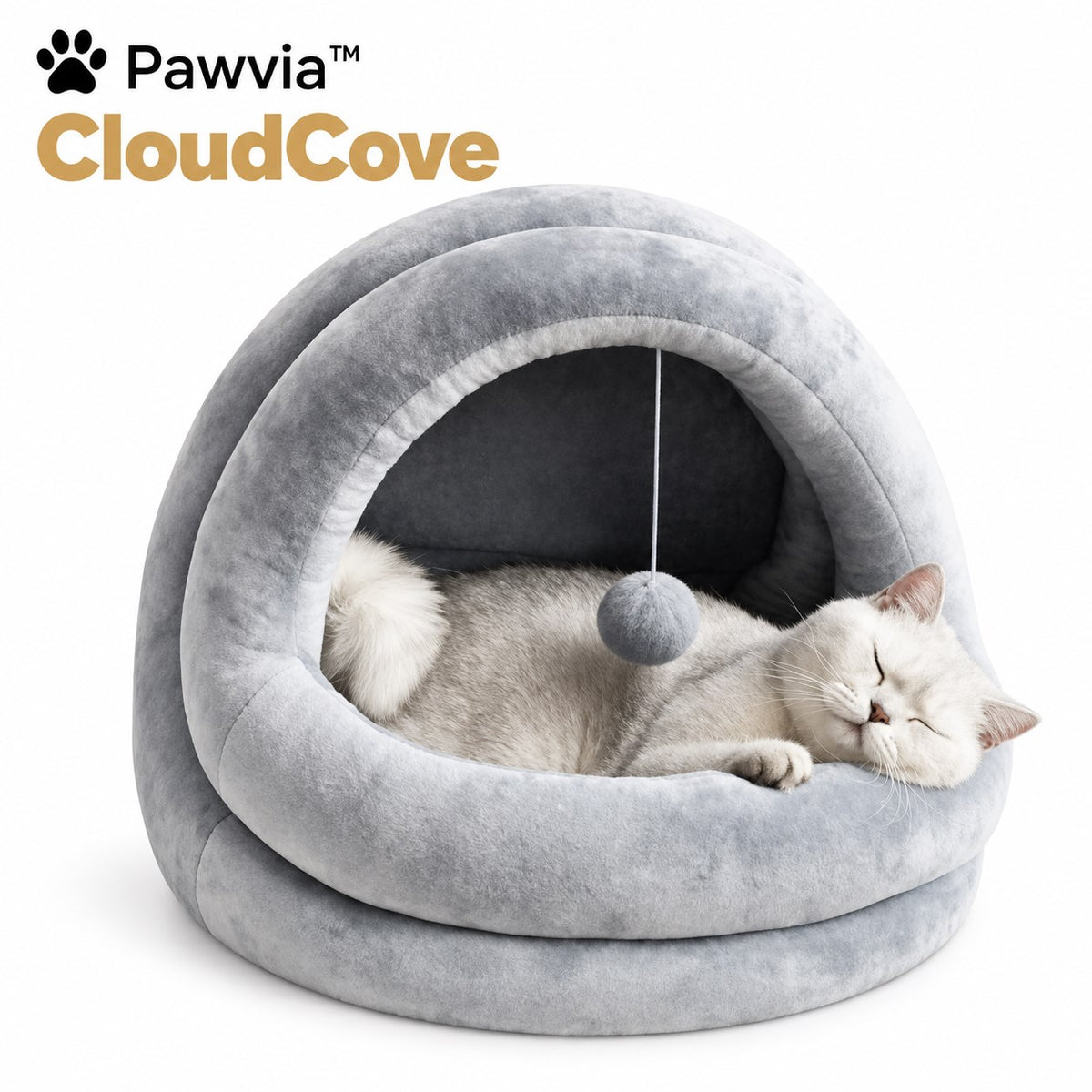 Pawvia™ CloudCove | Peluş Kapalı Kedi ve Küçük Köpek Yatağı
