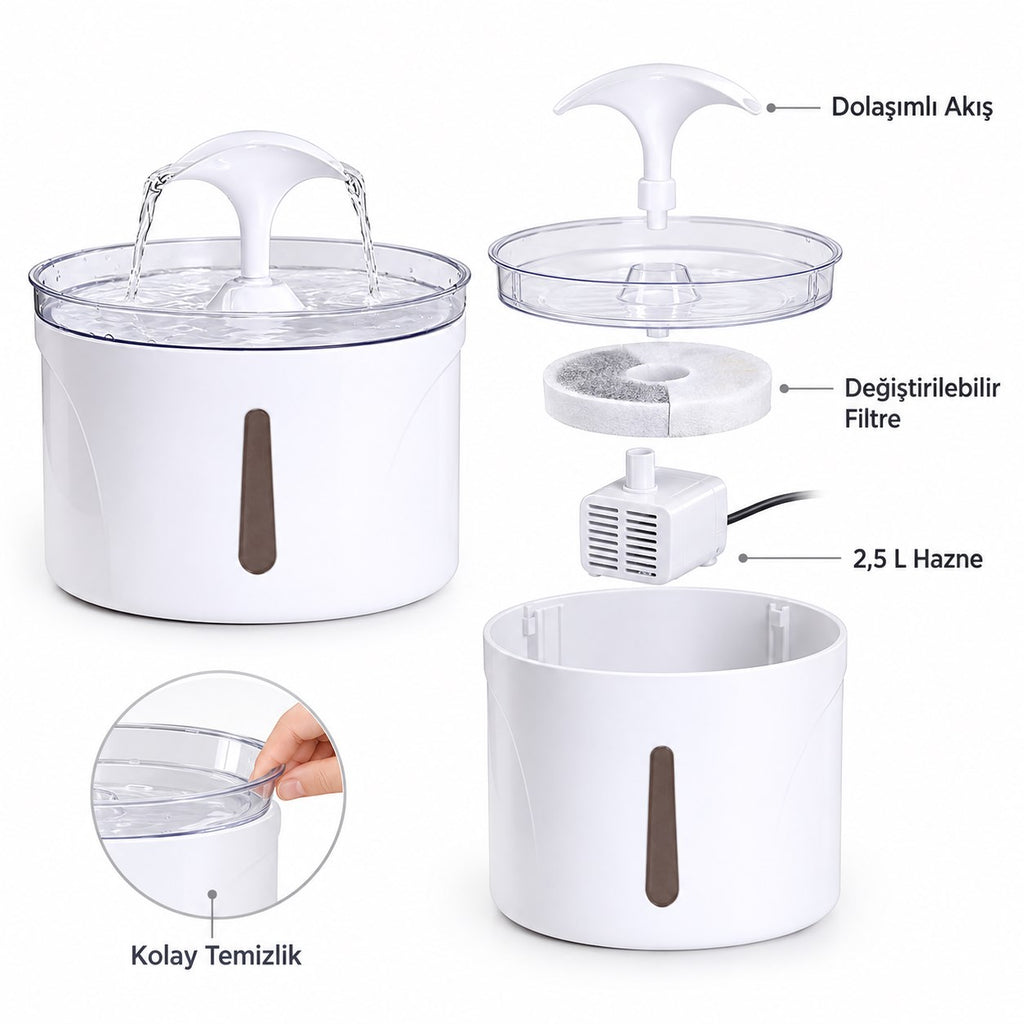 Pawvia™ AquaSense | 2,5 L Akıllı Filtreli Evcil Hayvan Su Pınarı
