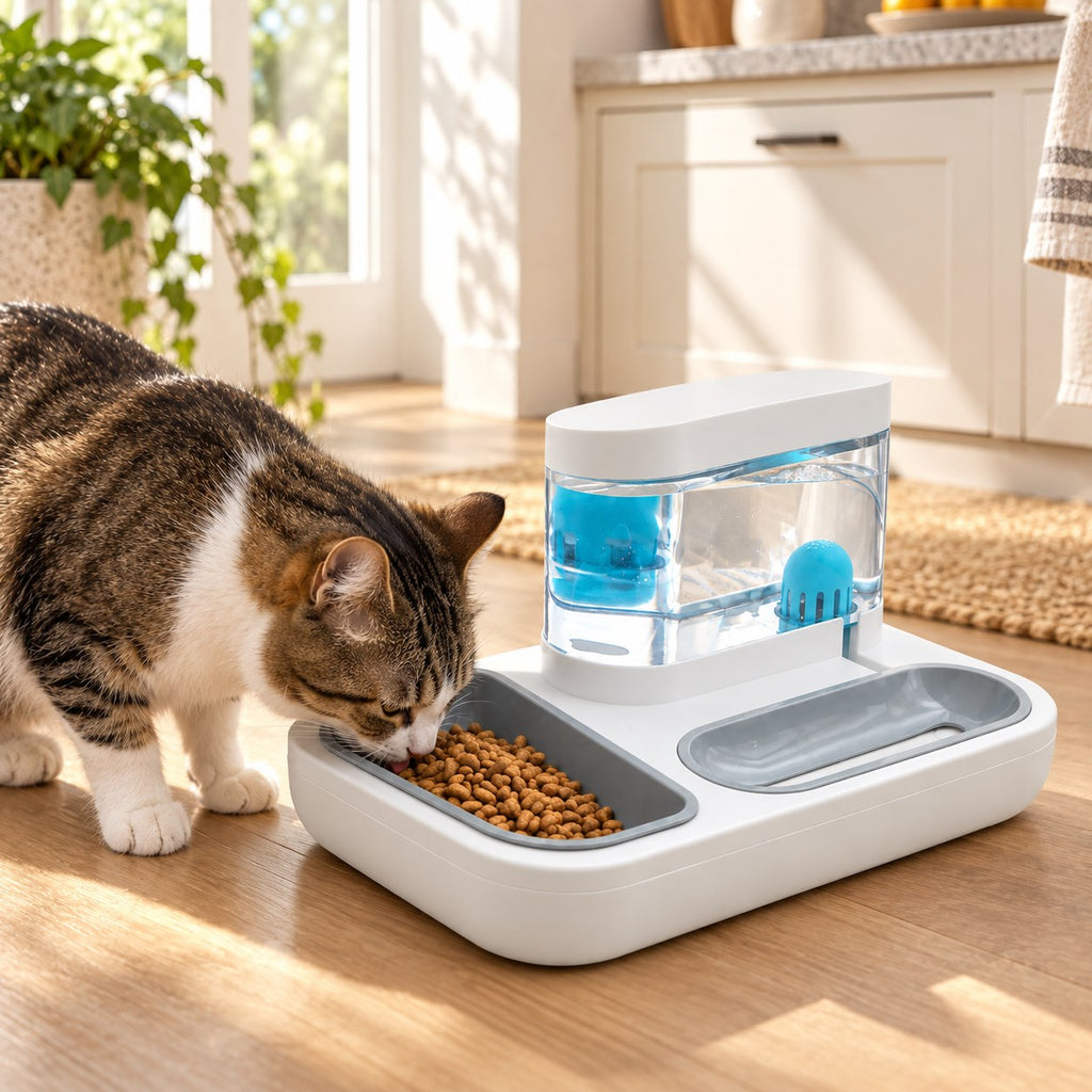 Pawvia™ DuoServe | Çift Hazneli Kedi Mama ve Su Kabı