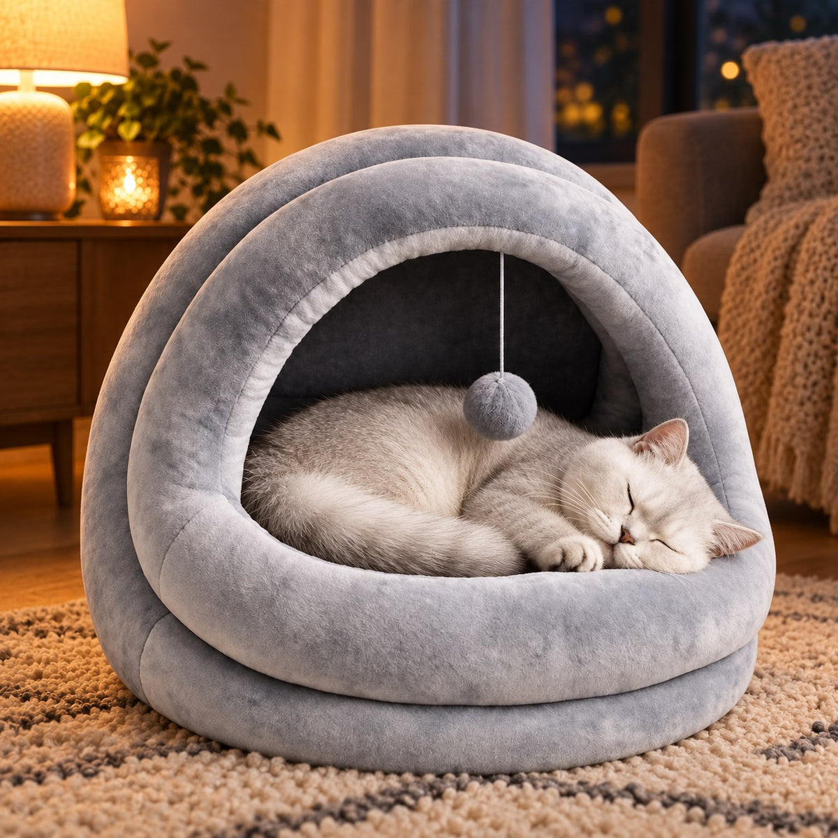 Pawvia™ CloudCove | Peluş Kapalı Kedi ve Küçük Köpek Yatağı