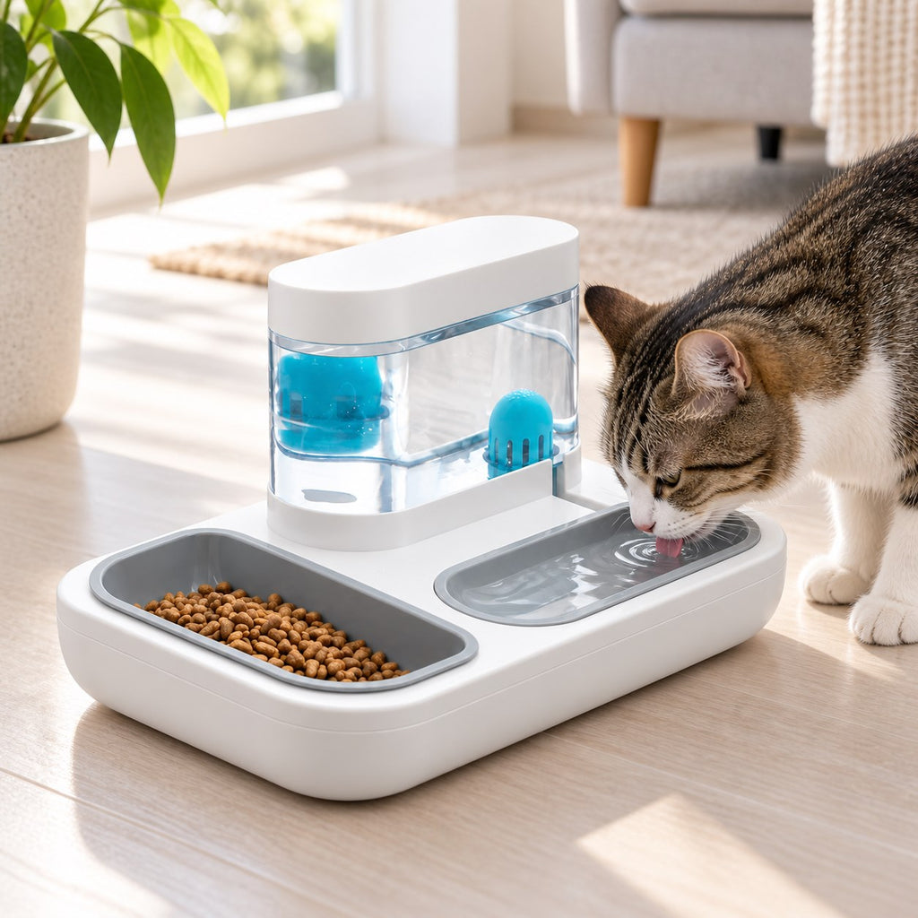 Pawvia™ DuoServe | Çift Hazneli Kedi Mama ve Su Kabı