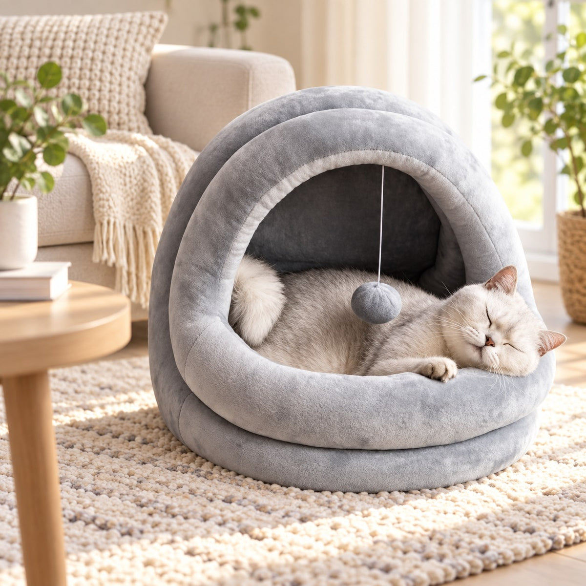 Pawvia™ CloudCove | Peluş Kapalı Kedi ve Küçük Köpek Yatağı