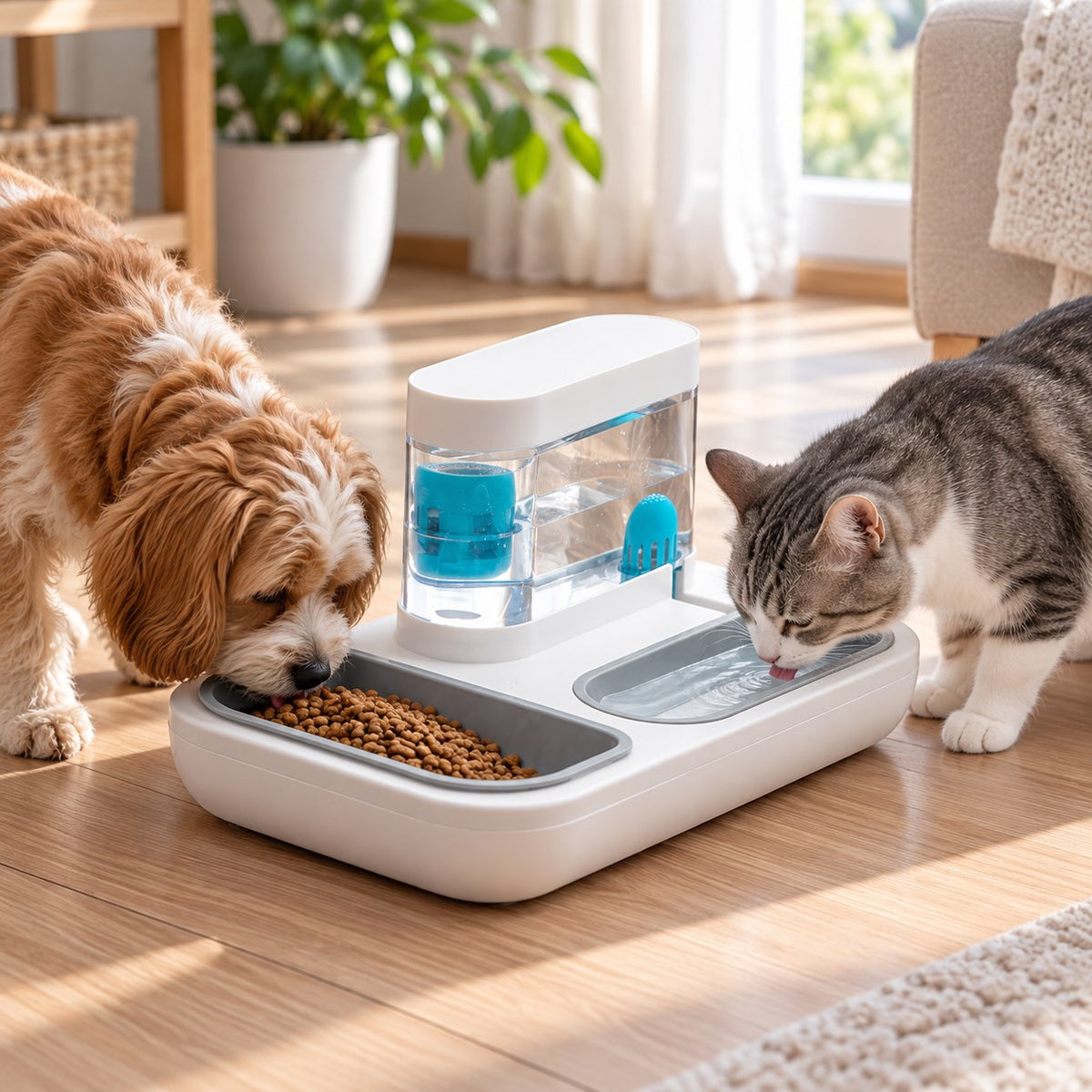 Pawvia™ DuoServe | Çift Hazneli Kedi Mama ve Su Kabı